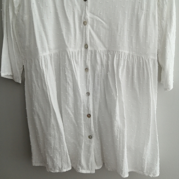 Seraphine Maternity Confetti Fleck White Woven Drop Waist Blouse Button Front 6 - Picture 6 of 16